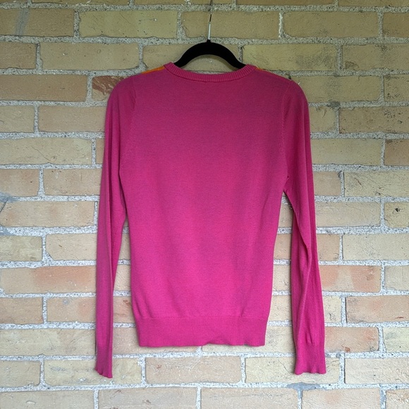 525 America Vibrant Pink and Orange Crew Neck Argyle Sweater - Picture 4 of 4